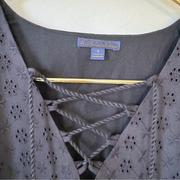 Brooks Brothers Black Daisy Eyelet Cotton Tiered Tassel Tie Neck Midi Dress 4 - Picture 8 of 10
